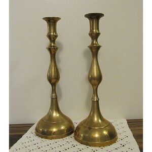 Tall 11" Vintage Solid Brass Taper Candlesticks - Heavy Baluster Pair (1.48 lbs)